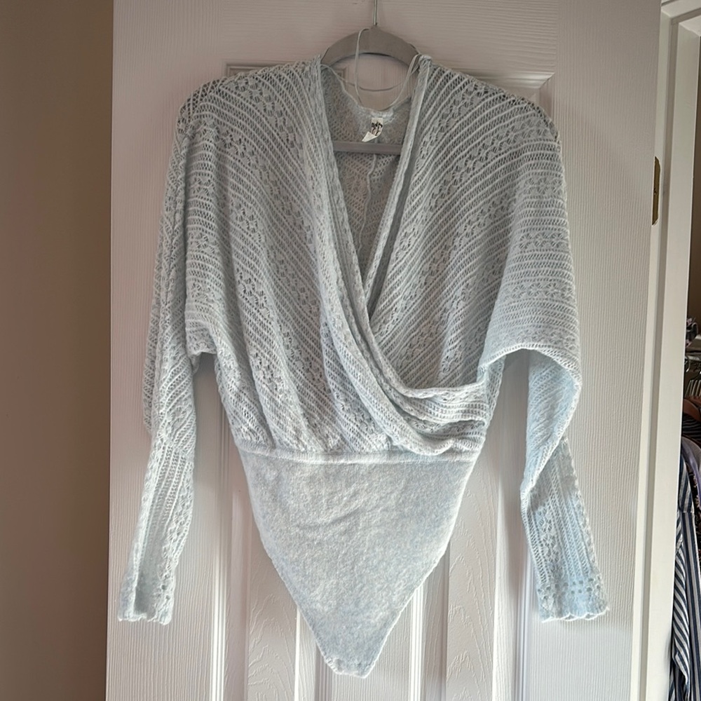 NWOT Free People intimately wrap sweater pointelle bodysuit xs